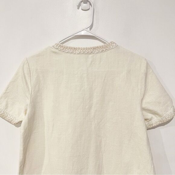 Boden Fringe Trim Hem Mini Shift Dress in Ivory 100% Cotton Pullover size 6R - Picture 13 of 13